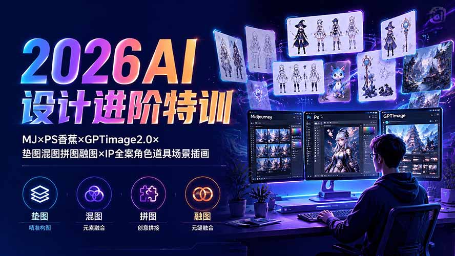 2026AI设计进阶特训：MJ×PS香蕉×GPTimage2.0×垫图混图拼图融图×IP全案角色道具场景插画-heixxmi