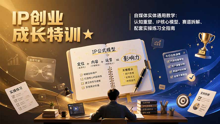 IP创业成长特训★自媒体实体通用教学：认知重塑、IP核心模型、赛道拆解、配套实操练习全指南-heixxmi