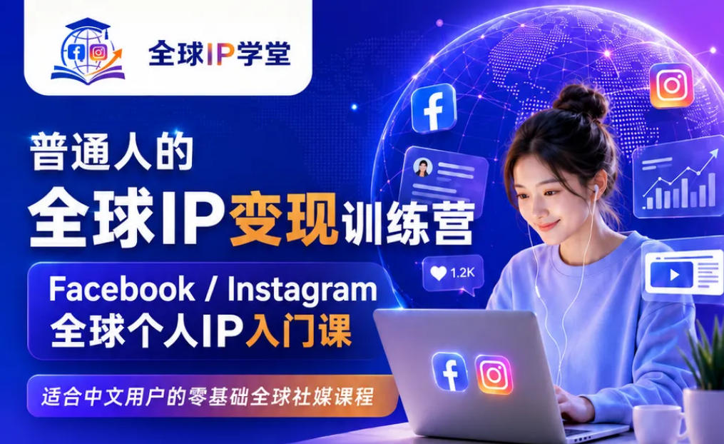 普通人的全球IP变现训练营，Facebook/Instagram全球个人IP入门课，零基础全球社媒课程-heixxmi