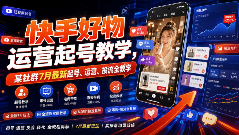 快手好物运营起号教学，某社群7月最新起号、运营、投流全教学-heixxmi