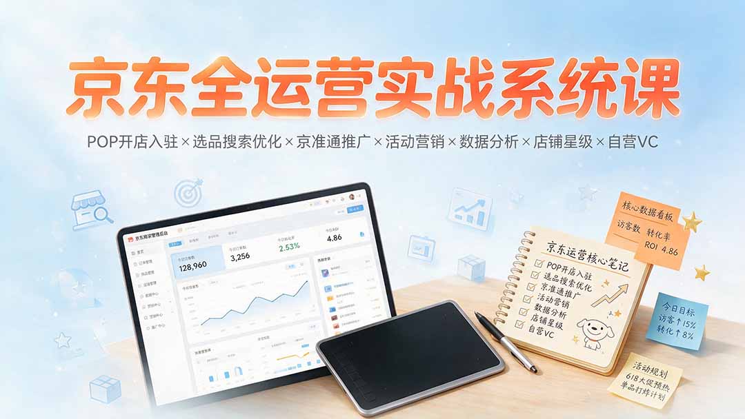 京东全运营实战系统课：POP开店入驻×选品搜索优化×京准通推广×活动营销×数据分析×店铺星级×自营VC-heixxmi
