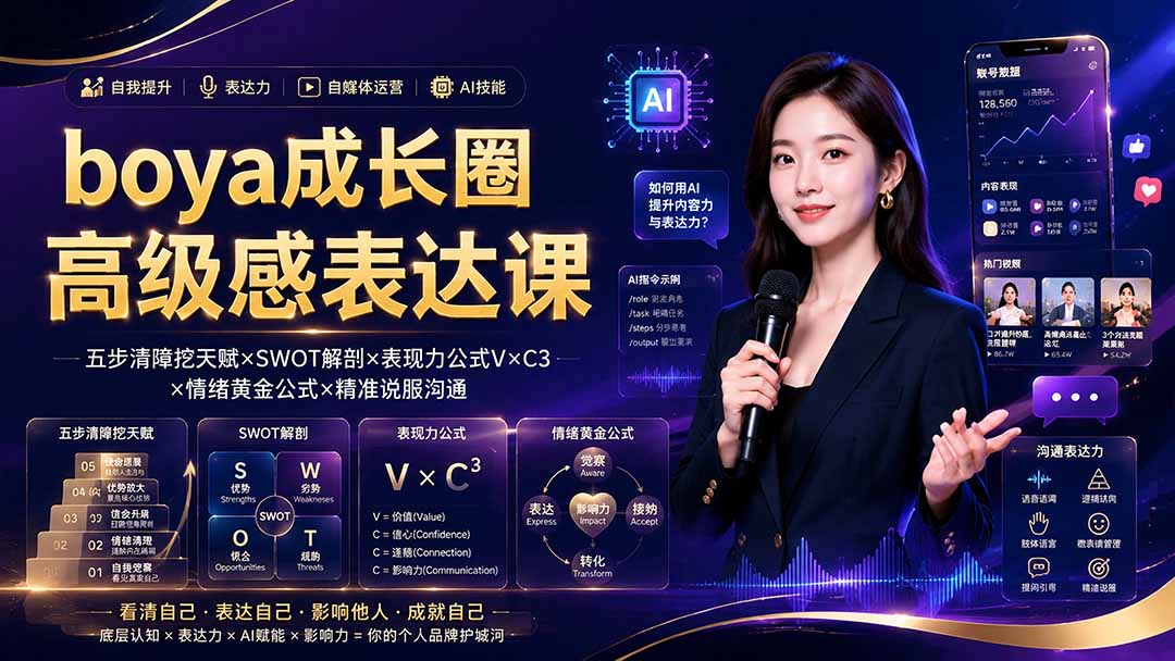 boya成长圈｜内心成长高级表达AI自媒体三合一，消解内耗挖掘天赋，镜头沟通AI指令短视频全流程教学-heixxmi