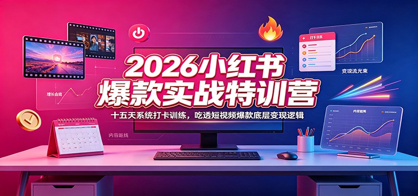 2026小红书爆款实战特训营：十五天系统打卡训练，吃透短视频爆款底层变现逻辑-heixxmi