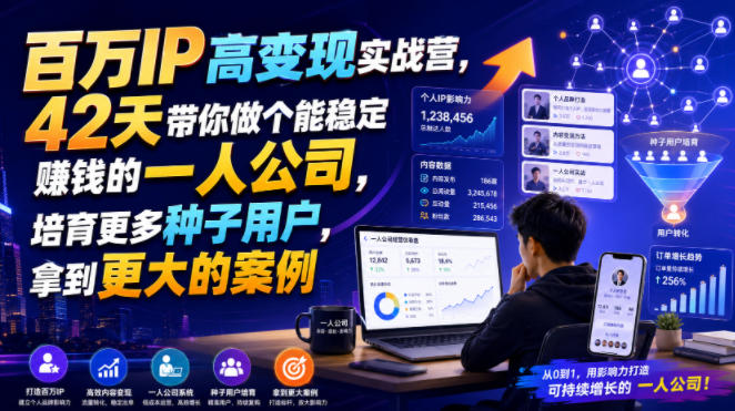 百万IP高变现实战营，42天带你做个能稳定賺钱的一人公司，培育更多种子用户，拿到更大的案例-heixxmi