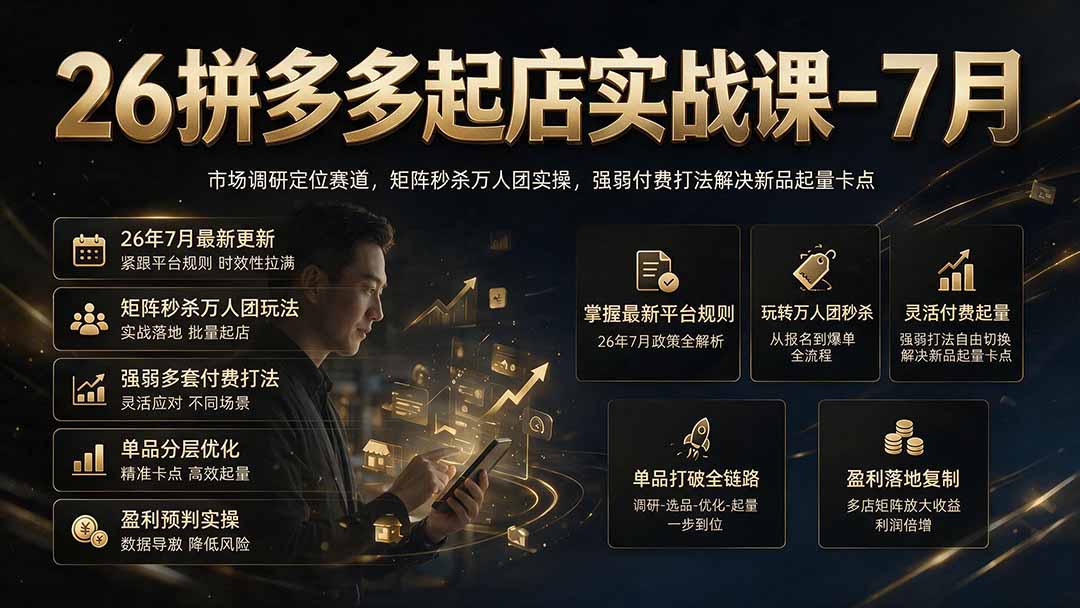 26拼多多起店实战课-7月｜市场调研定位赛道，矩阵秒杀万人团实操，强弱付费打法解决新品起量卡点-heixxmi