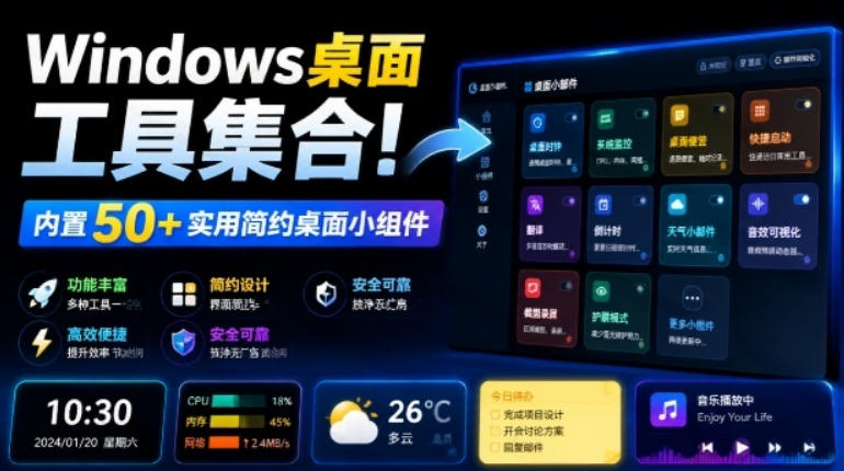 Windows桌面工具集合！内置50+实用简约桌面小组件，含截图、录屏、翻译、天气等，多秘工具箱-heixxmi