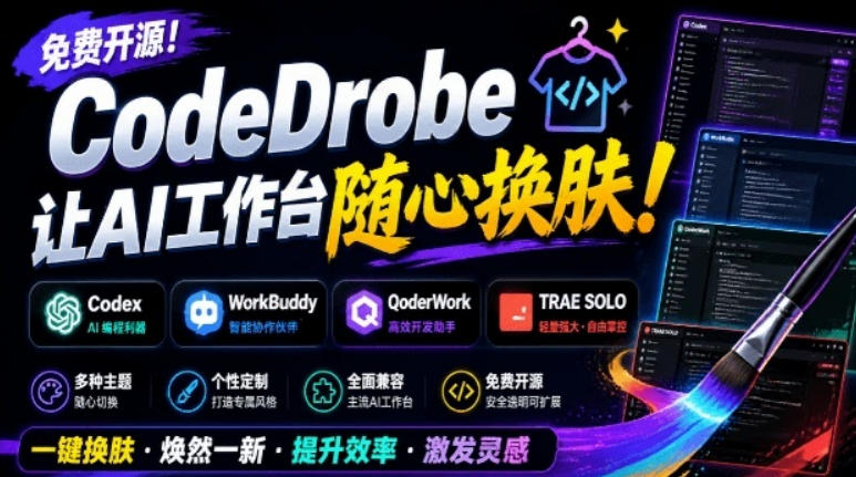 免费开源的CodeDrobe，让AI工作台随心换肤，支持Codex、WorkBuddy等，免费且本地运行！-heixxmi