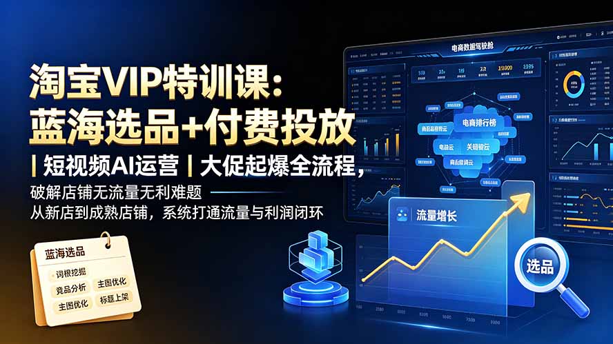 淘宝VIP特训课-更新：蓝海选品+付费投放｜短视频AI运营｜大促起爆全流程，破解店铺无流量无利润难题-heixxmi