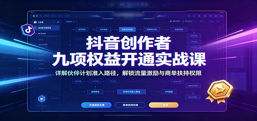抖音创作者九项权益开通实战课：详解伙伴计划准入路径，解锁流量激励与商单扶持权限-heixxmi