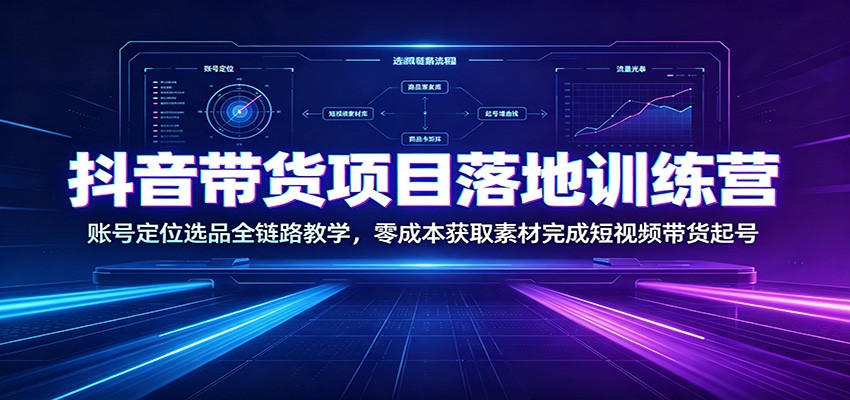 抖音带货项目落地训练营：账号定位选品全链路教学，零成本获取素材完成短视频带货起号-heixxmi