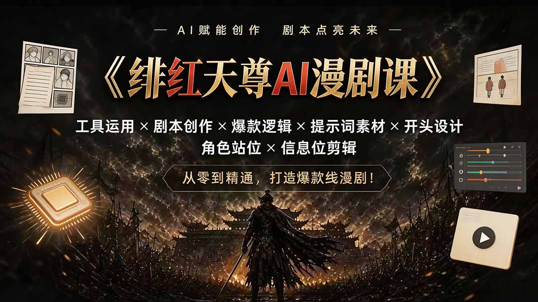 绯红天尊AI漫剧课｜工具运用×剧本创作×爆款逻辑×提示词素材×开头设计×角色站位×信息位剪辑-heixxmi