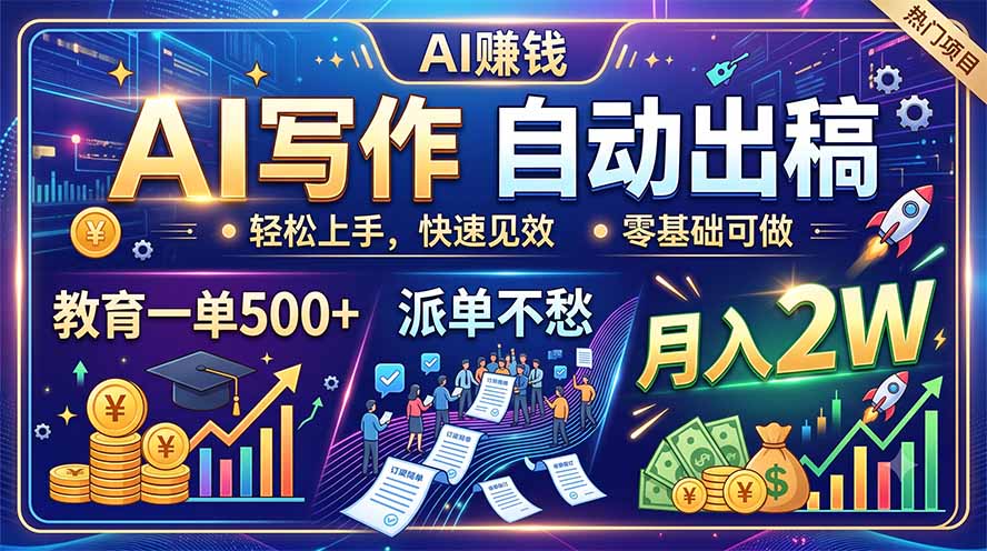 AI写作自动出稿，教育一单500+，派单不愁，月入2W-heixxmi