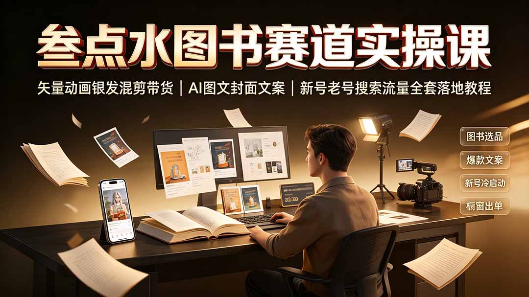 叁点水图书赛道实操课｜矢量动画银发混剪带货，AI图文封面文案，新号老号搜索流量全套落地教程-heixxmi