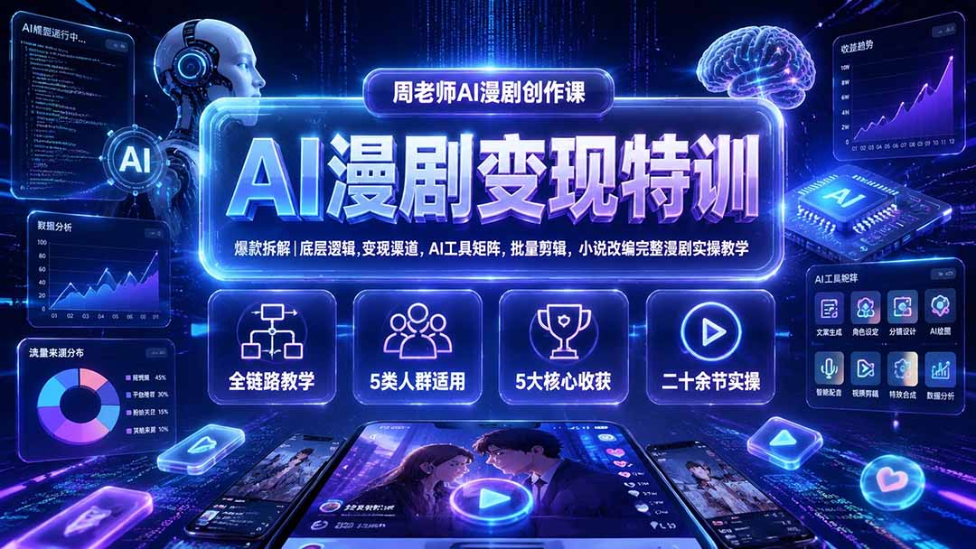AI漫剧变现特训★爆款拆解｜底层逻辑，变现渠道，AI工具矩阵，批量剪辑，小说改编完整漫剧实操教学-heixxmi
