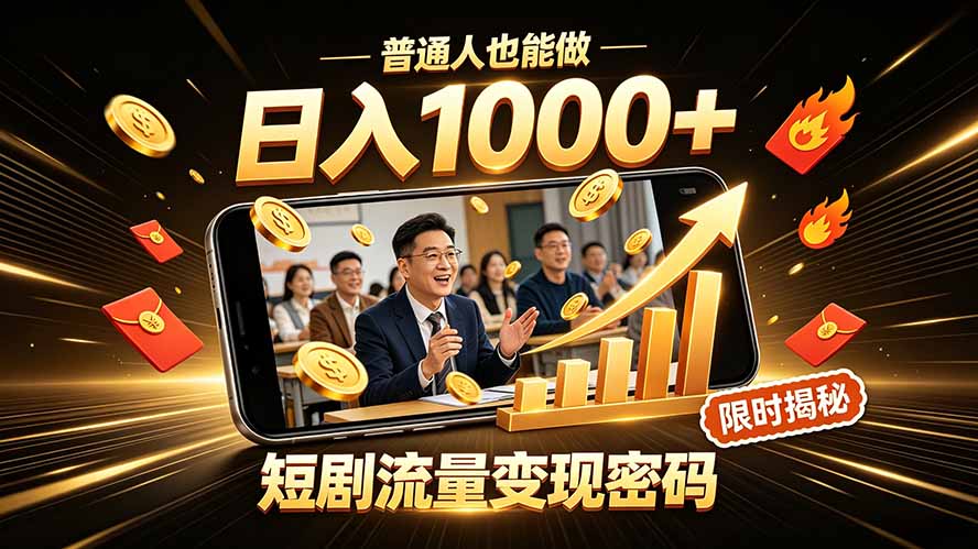 一部手机做短剧分发，不用真人出镜、不用拍摄剧本，快手流量变现日赚千元-heixxmi