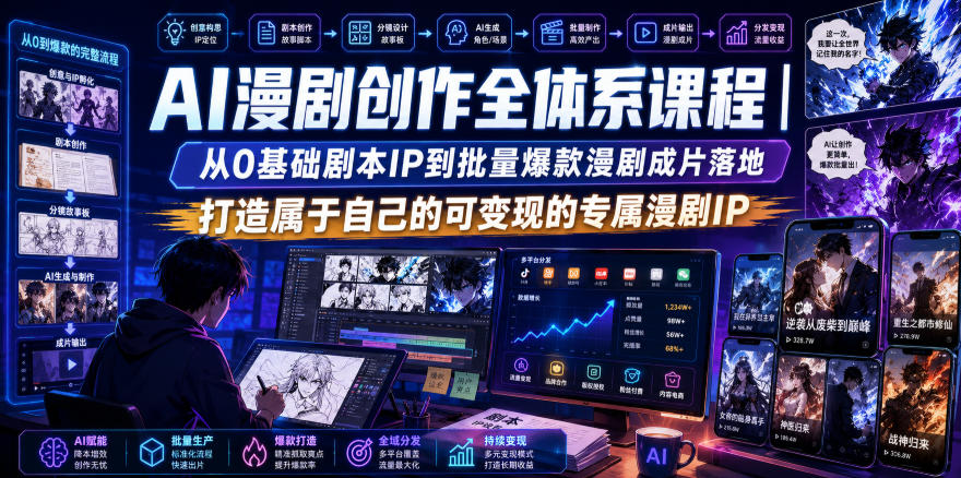 AI漫剧创作全体系课程｜从0基础剧本IP到批量爆款漫剧成片落地，打造属于自己的可变现的专属漫剧IP-heixxmi