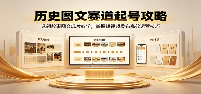 历史图文赛道起号攻略：选题故事图文成片教学，掌握短视频发布高效运营技巧-heixxmi