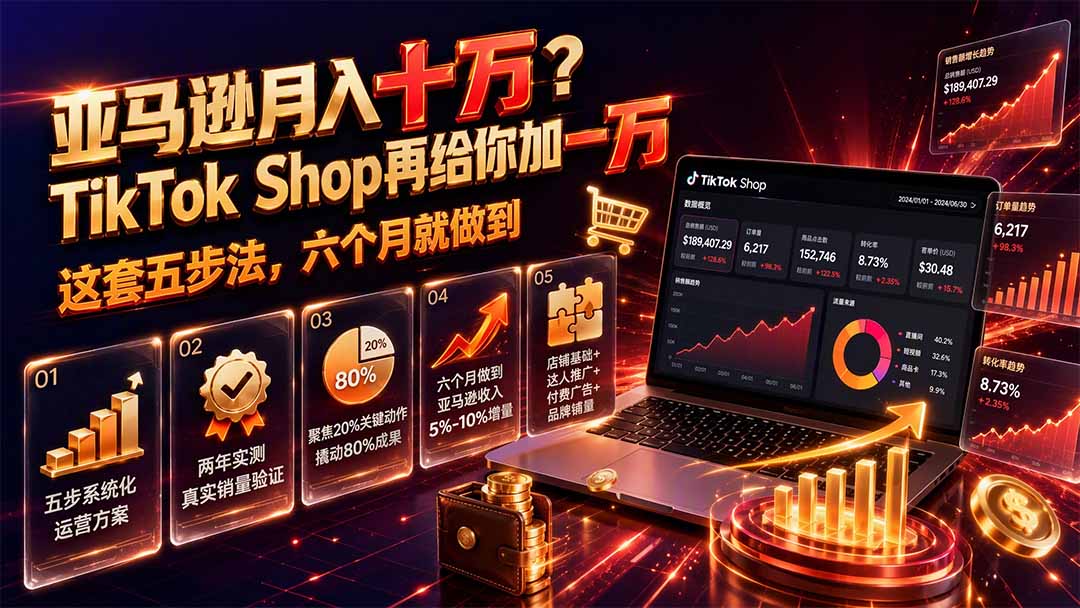 亚马逊月入十万？TikTok Shop再给你加一万——这套五步法，六个月就做到【原创双语字幕】-heixxmi
