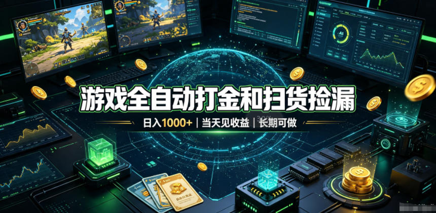 游戏全自动打金和扫货捡漏，日入1k+，当天见收益，长期可做！【揭秘】-heixxmi