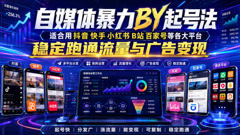 自媒体暴力搬运起号法，适合用抖音快手小红书B站百家号等各大平台，稳定跑通流量与广告变现-heixxmi