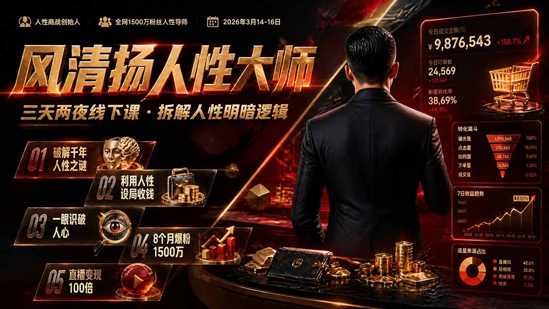 风清扬人性大师-三天两夜3月14-16线下课2026年｜拆解人性明暗逻辑，识人避坑，千万粉涨粉+直播百倍变现实战教学-heixxmi