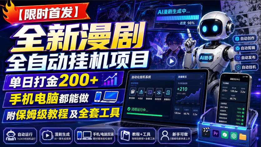 【限时首发】全新漫剧全自动挂G项目，单日打金200+，手机电脑都能做，附保姆级教程及全套工具【揭秘】-heixxmi