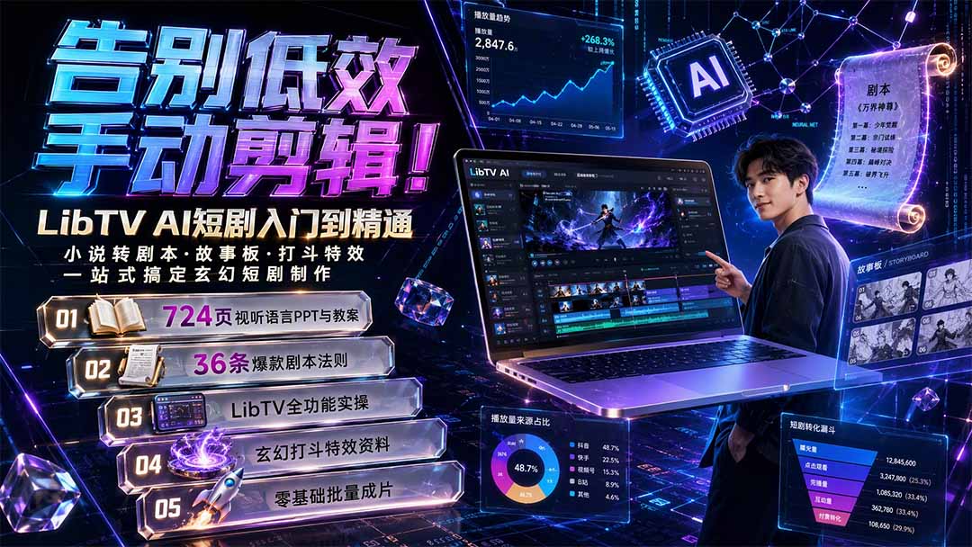 告别低效手动剪辑！LibTV AI短剧入门到精通，小说转剧本方法，故事板打斗特效一站式搞定玄幻短剧制作-heixxmi
