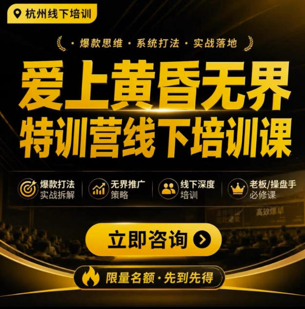 爱上黄昏无界特训营AI推广实战7月27-30杭州线下课，AI落地淘宝最完整的课程，学天猫淘宝的老板必看-heixxmi