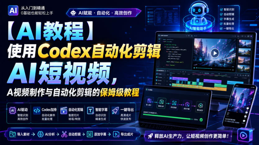 【AI教程】使用Codex自动化剪辑AI短视频，AI视频制作与自动化剪辑的保姆级教程-heixxmi