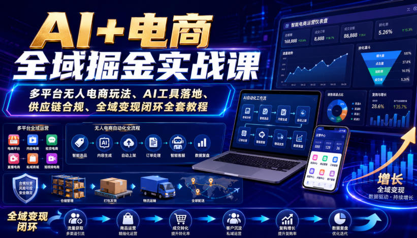 AI+电商全域掘金实战课｜多平台无人电商玩法、AI工具落地、供应链合规、全域变现闭环全套教程-heixxmi