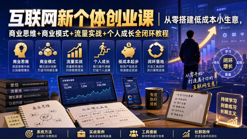 互联网新个体创业课｜从零搭建低成本小生意，商业思维+商业模式+流量实战+个人成长全闭环教程-heixxmi