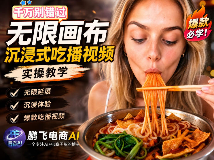 保姆级教程｜用AI无线画布做沉浸式吃播，3步直接出片，无线画布工作流，操作简单好上手-heixxmi