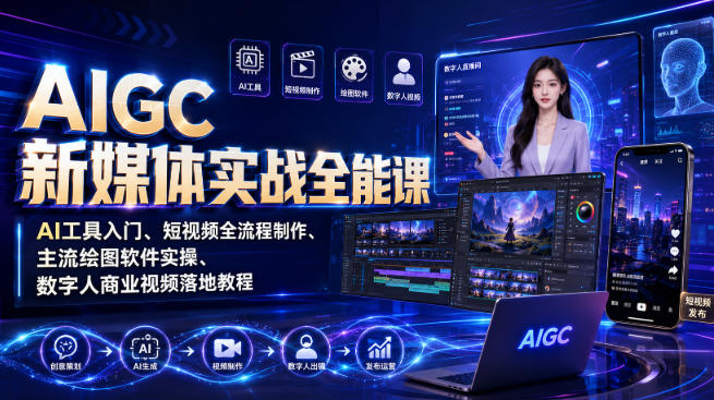 AIGC新媒体实战全能课｜AI工具入门、短视频全流程制作、主流绘图软件实操、数字人商业视频落地教程-heixxmi