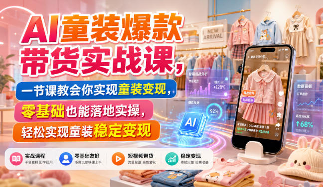 AI童装爆款带货实战课，一节课教会你实现童装变现，零基础也能落地实操-heixxmi