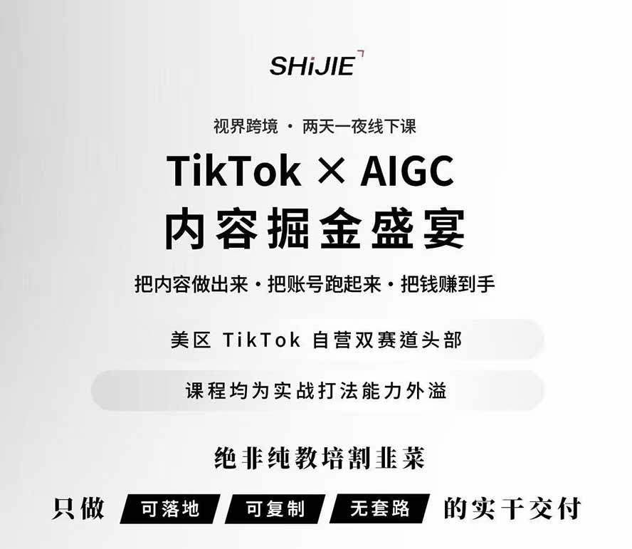 图片[1]-AIGC×TikTok美区短视频带货线下课；两天一夜完整回放，12小时高清视频收录头部操盘手全流程教学-heixxmi