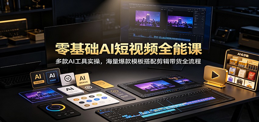 零基础AI短视频全能课：多款AI工具实操，海量爆款模板搭配剪辑带货全流程-heixxmi