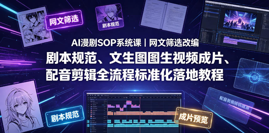 AI漫剧SOP系统课｜网文筛选改编、剧本规范、文生图图生视频成片、配音剪辑全流程标准化落地教程(更新0810)-heixxmi