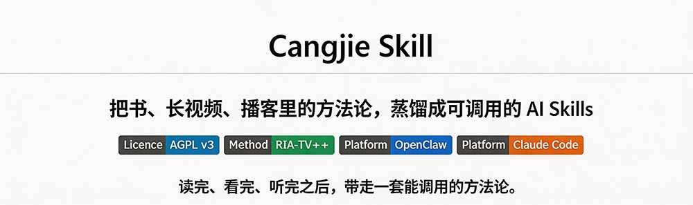 图片[1]-全网走红！GitHub上6.7K Star的开源项目，把任何书、长视频、播客蒸馏成AI工具，值得收藏 cangjie-skill-heixxmi