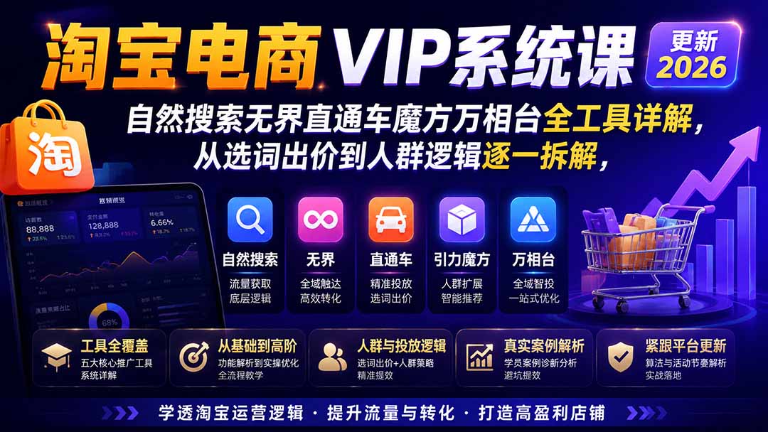 图片[1]-淘宝电商VIP系统课-更新8月；自然搜索无界直通车魔方万相台全工具详解，从选词出价到人群逻辑逐一拆解-heixxmi