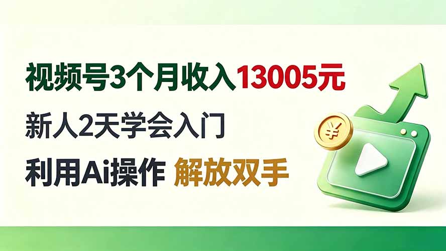 视频号3个月收入13005元， 新人2天学会入门， 利用Ai操作 解放双手！-heixxmi