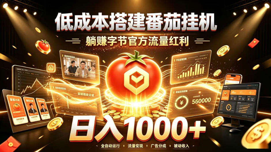 低成本搭建番茄挂G，躺賺字节官方流量红利，日入1k+，全程傻瓜式落地【揭秘】-heixxmi