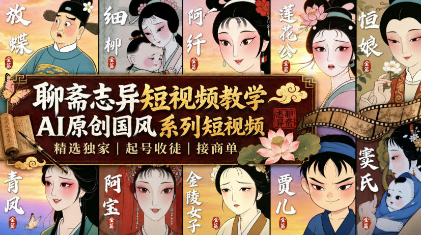 聊斋志异短视频教学，AI原创国风系列短视频，精选独家丨起号收徒丨接商单-heixxmi