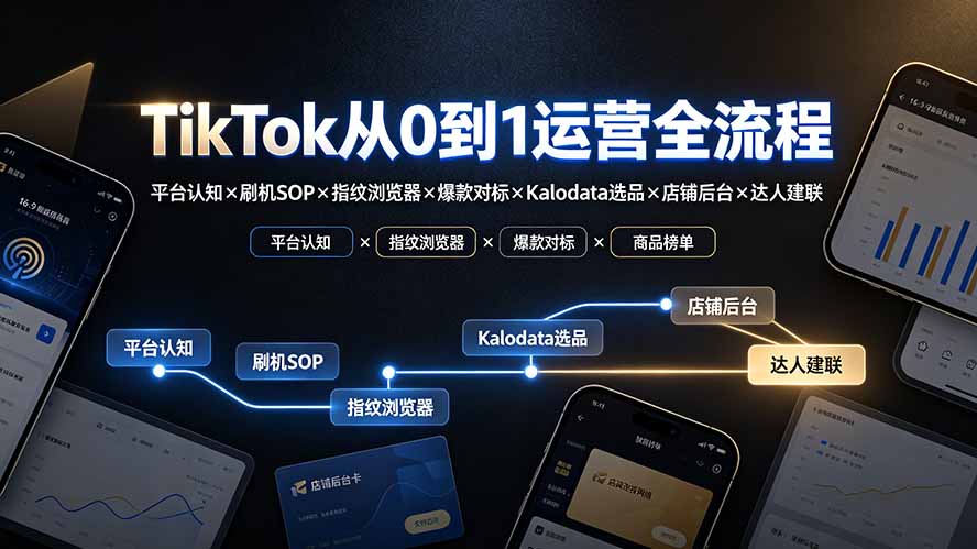TikTok从0到1运营全流程-更新：平台认知×刷机SOP×指纹浏览器×爆款对标×Kalodata选品×店铺后台×达人建联-heixxmi