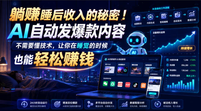 躺賺睡后收入的秘密！AI自动发爆款内容，不需要懂技术，让你在睡觉的时候也能轻松賺钱【原创双语字幕】-heixxmi