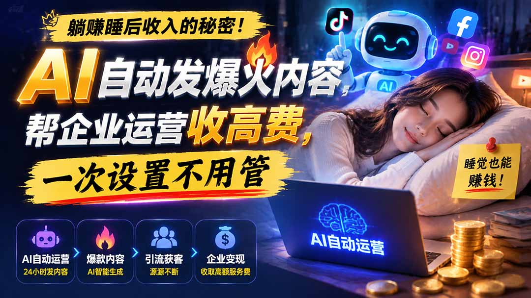 躺赚睡后收入的秘密！AI 自动发爆火内容，帮企业运营收高费，一次设置不用管【原创双语字幕】-heixxmi