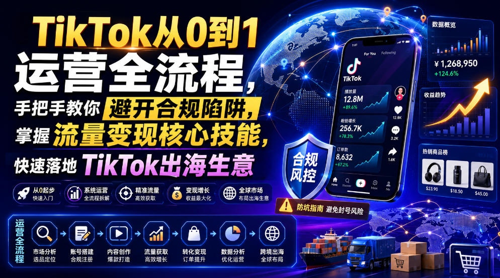 TikTok从0到1运营全流程，手把手教你避开合规陷阱，掌握流量变现核心技能，快速落地TikTok出海生意(更新8月)-heixxmi