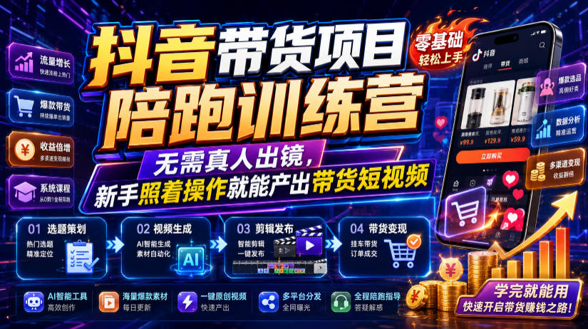 抖音带货项目陪跑训练营，无需真人出镜，新手照着操作就能产出带货短视频(更新0811)-heixxmi