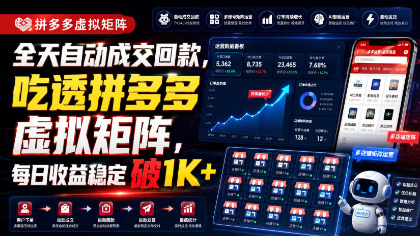 全天自动成交回款，吃透拼多多虚拟矩阵，每日收益稳定破1K+【揭秘】-heixxmi