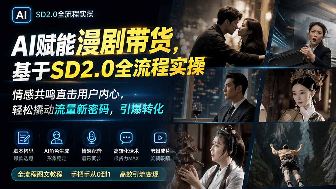 AI赋能漫剧带货，基于SD2.0全流程实操；情感共鸣直击用户内心，轻松撬动流量新密码，引爆转化-heixxmi
