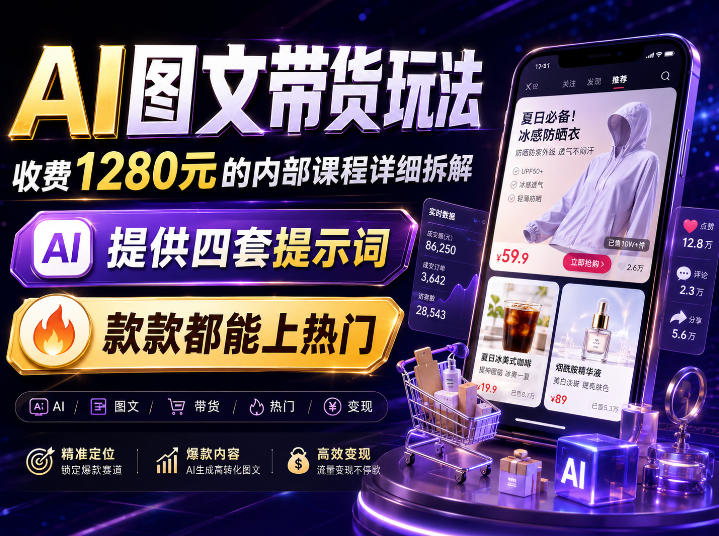 AI图文带货内部玩法，1280内部课程对外系统拆解，看完直接上手变现！-heixxmi
